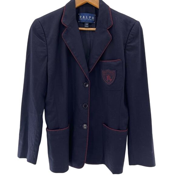 Ralph Ralph Lauren Vintage Crested Wool Navy Blue Maroon Details Rare Blazer 8 - Picture 1 of 9